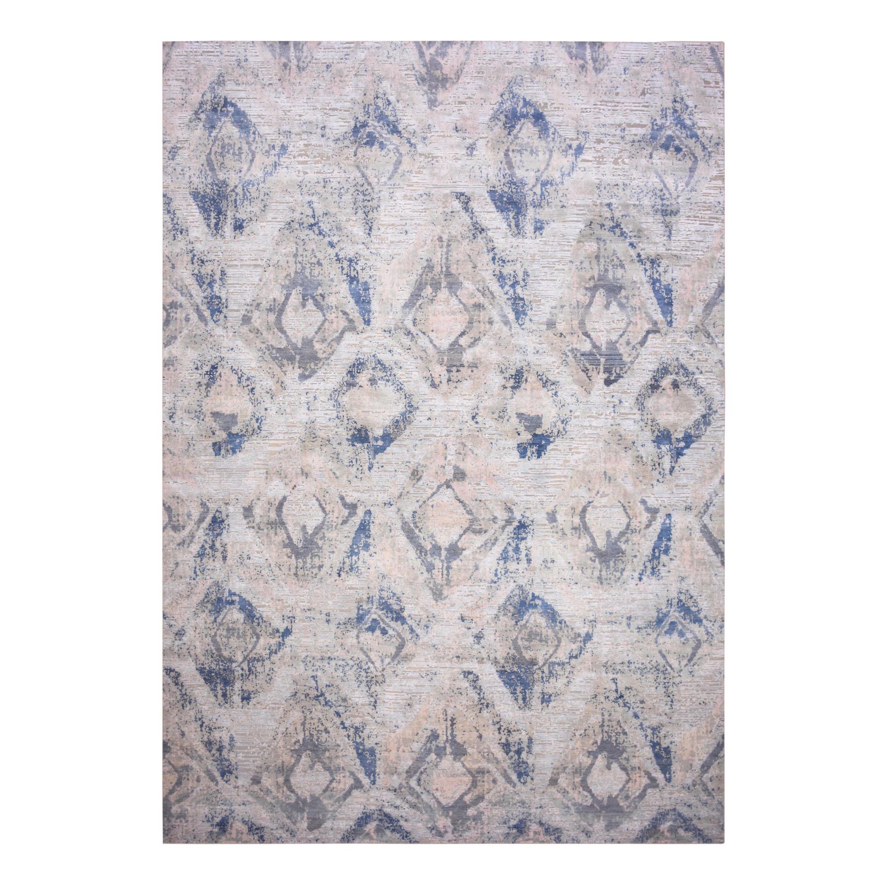 12'1"x15'2" Hand Knotted Ivory Large Elements with Pastels Modern Silk with Textured Wool Oversized Oriental Rug 